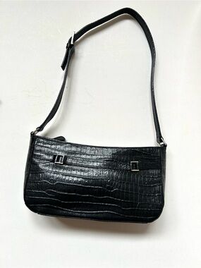 Etienne Aigner Black Croc-Embossed Shoulder Bag Like New